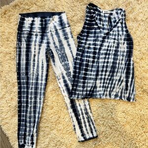 LAmade Navy and White Tie-Dye Tank and Leggings Set